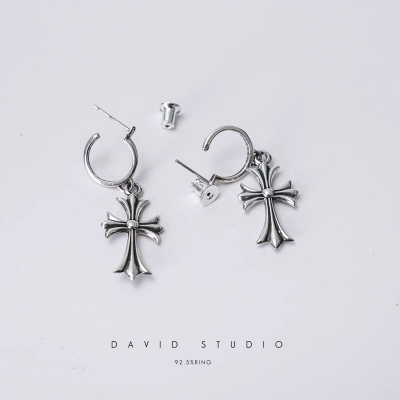TINY CROSS HOOP EARRING