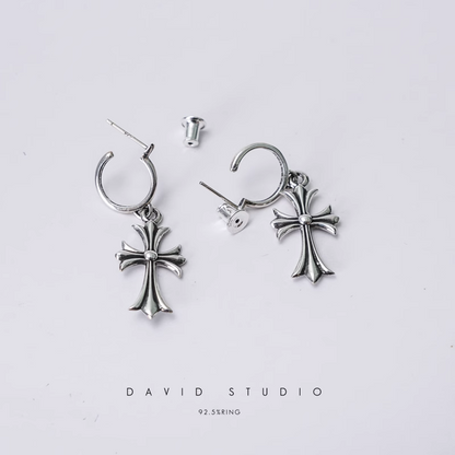 TINY CROSS HOOP EARRING