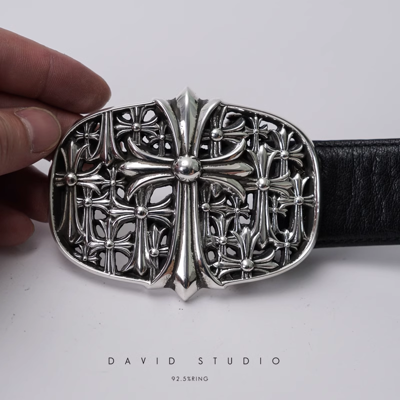 CEMETERY CROSS BUCKLE COWHIDE LEATHER BELT