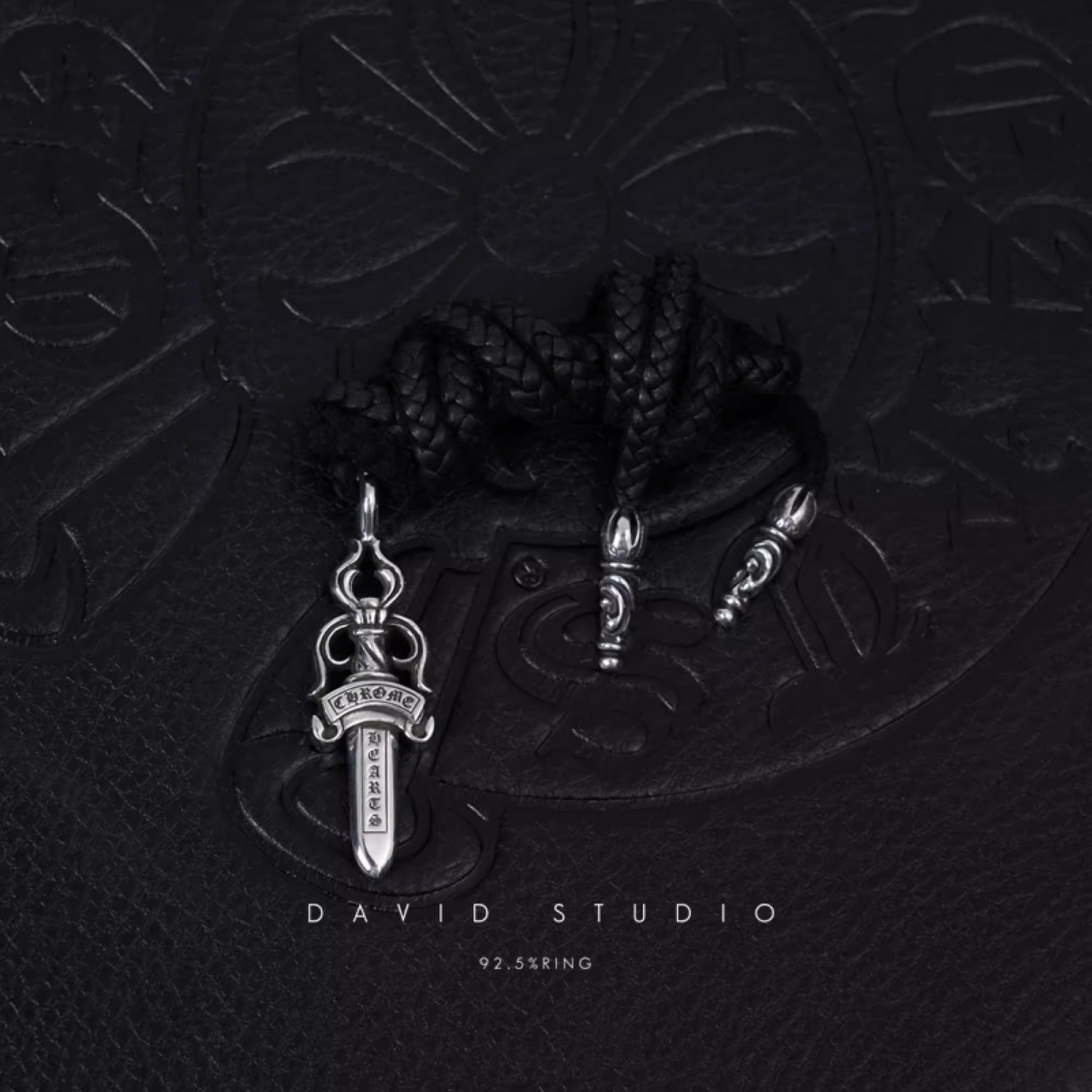 DOUBLE DAGGER PENDANT – LEATHER BRAID