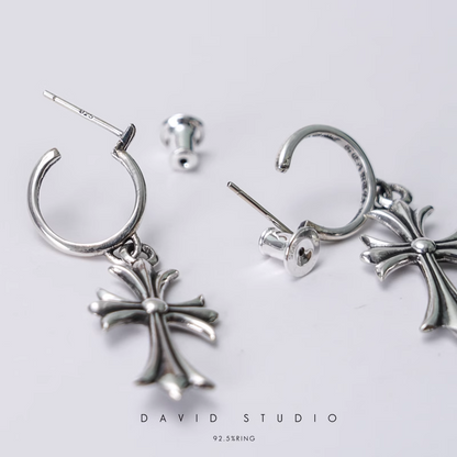TINY CROSS HOOP EARRING