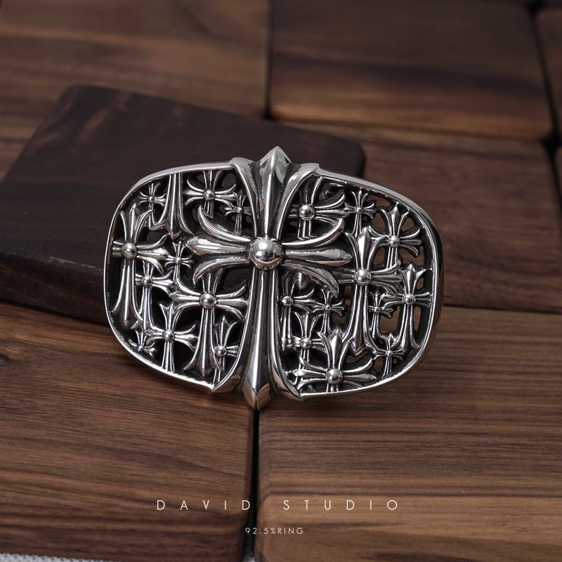 CEMETERY CROSS BUCKLE COWHIDE LEATHER BELT