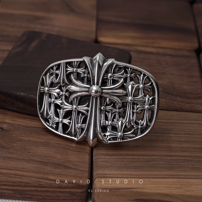 CEMETERY CROSS BUCKLE COWHIDE LEATHER BELT