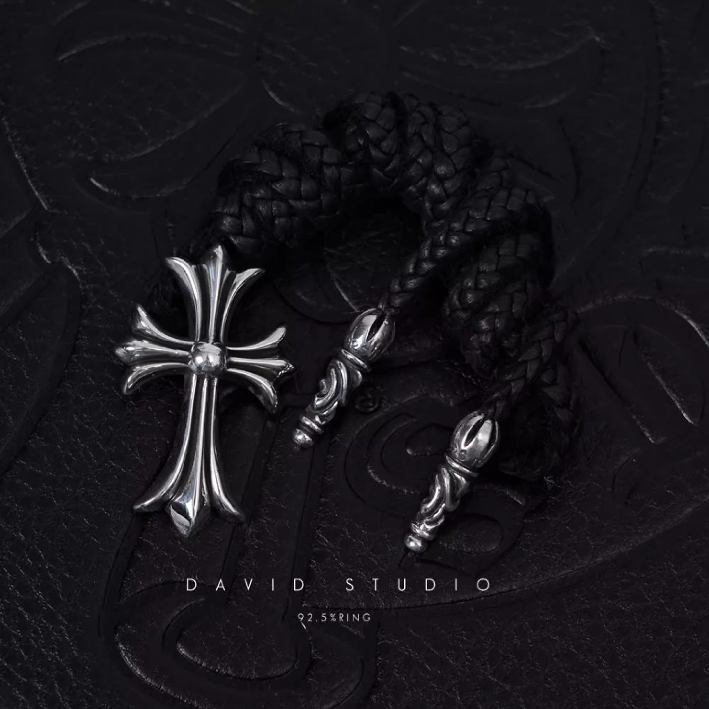 SMALL CROSS PENDANT – LEATHER BRAID