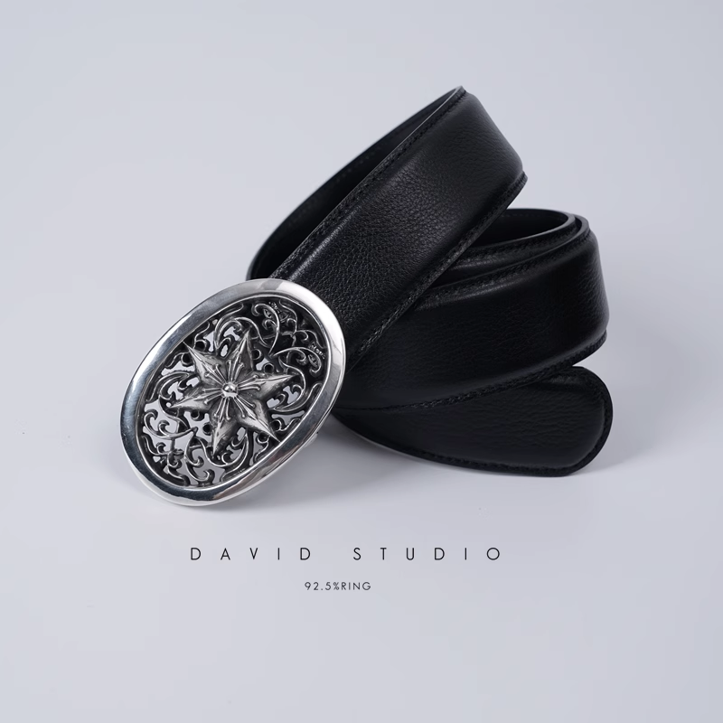 OVAL STAR BUCKLE COWHIDE LEATHER BELT