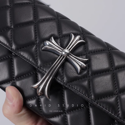 LONG QUILTED WALLET WITH LARGE CROSS