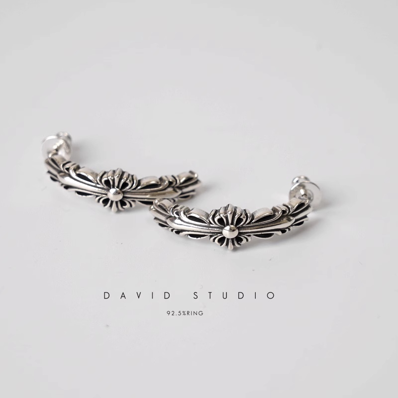 DOUBLE FLORAL CROSS HOOP EARRING