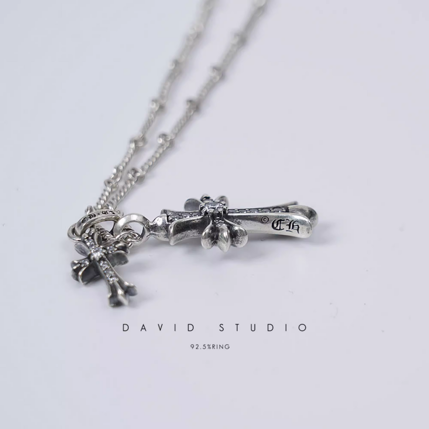 SMALL CROSS AND BABYFAT CHARM NECKLACE WITH DIAMONDS – TWIST CHAIN