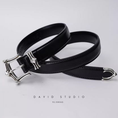 GEM BUCKLE COWHIDE LEATHER BELT