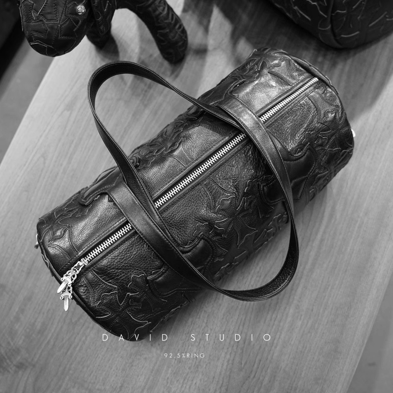 Chrome Hearts Crosshatched laser-cut patchwork single-shoulder duffle bag