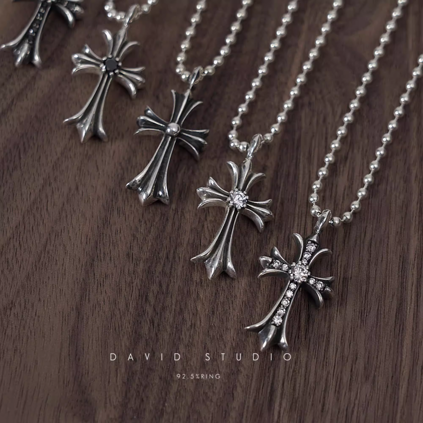 SMALL CROSS CHARM NECKLACE WITH DIAMONDS – BALL CHAIN