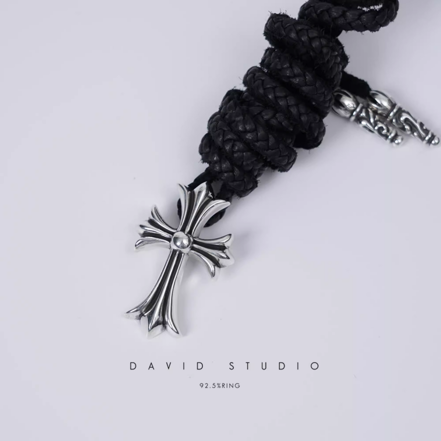 SMALL CROSS PENDANT – LEATHER BRAID
