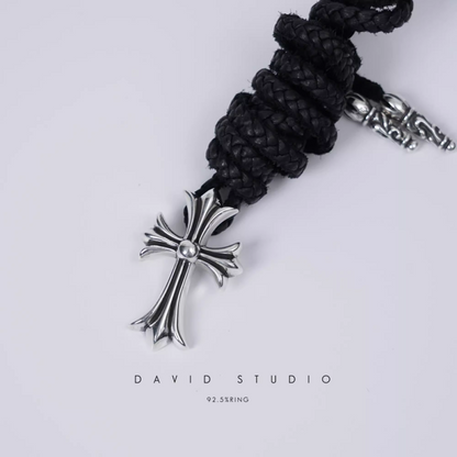 SMALL CROSS PENDANT – LEATHER BRAID