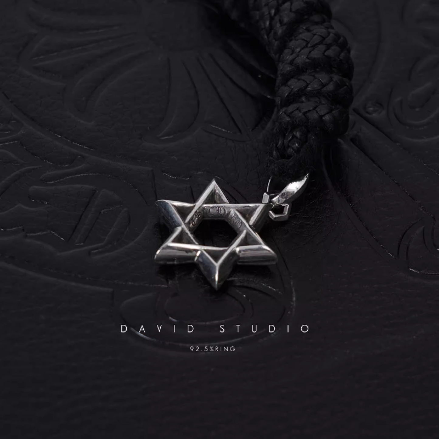 SMALL STAR OF DAVID PENDANT – LEATHER BRAID