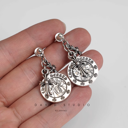 CROSS ANGEL MEDALLION EARRING
