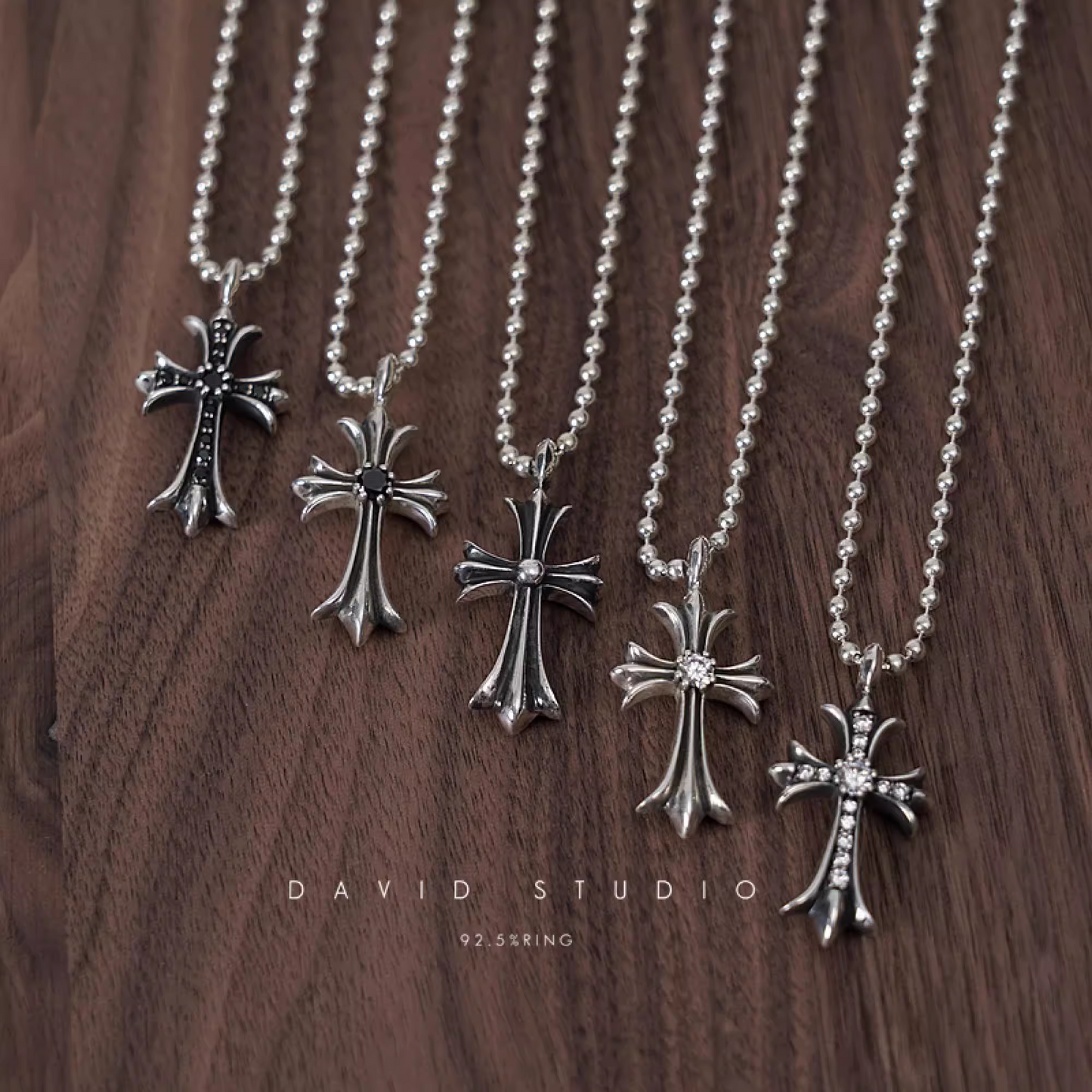 SMALL CROSS CHARM NECKLACE WITH DIAMONDS – BALL CHAIN