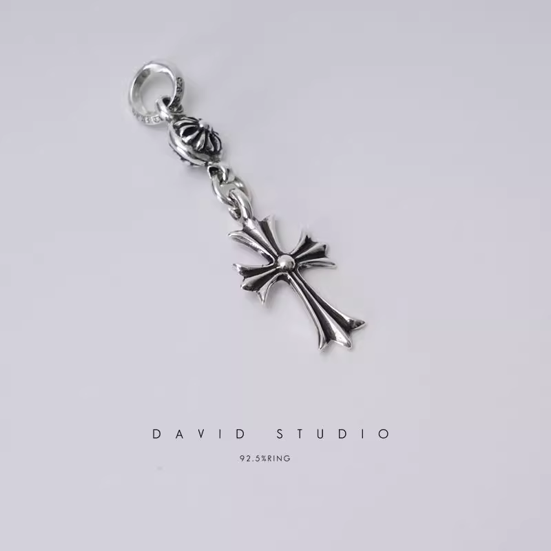 TINY CH CROSS WITH ONE SILVER BALL CHARM