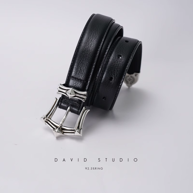 GEM BUCKLE COWHIDE LEATHER BELT