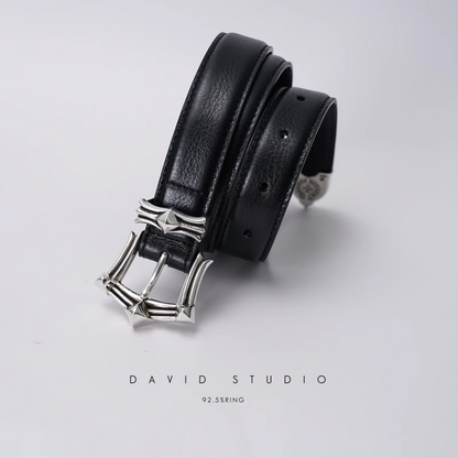 GEM BUCKLE COWHIDE LEATHER BELT