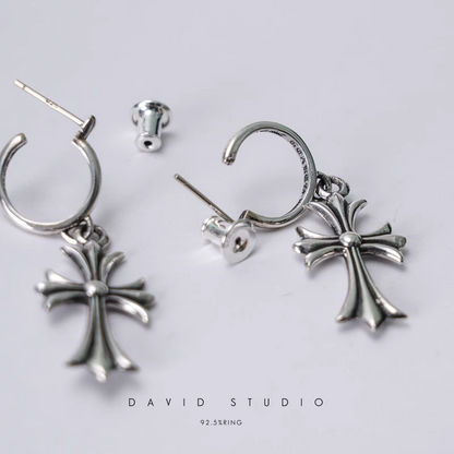 TINY CROSS HOOP EARRING