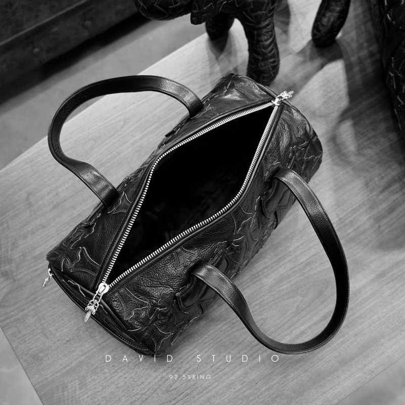 Chrome Hearts Crosshatched laser-cut patchwork single-shoulder duffle bag
