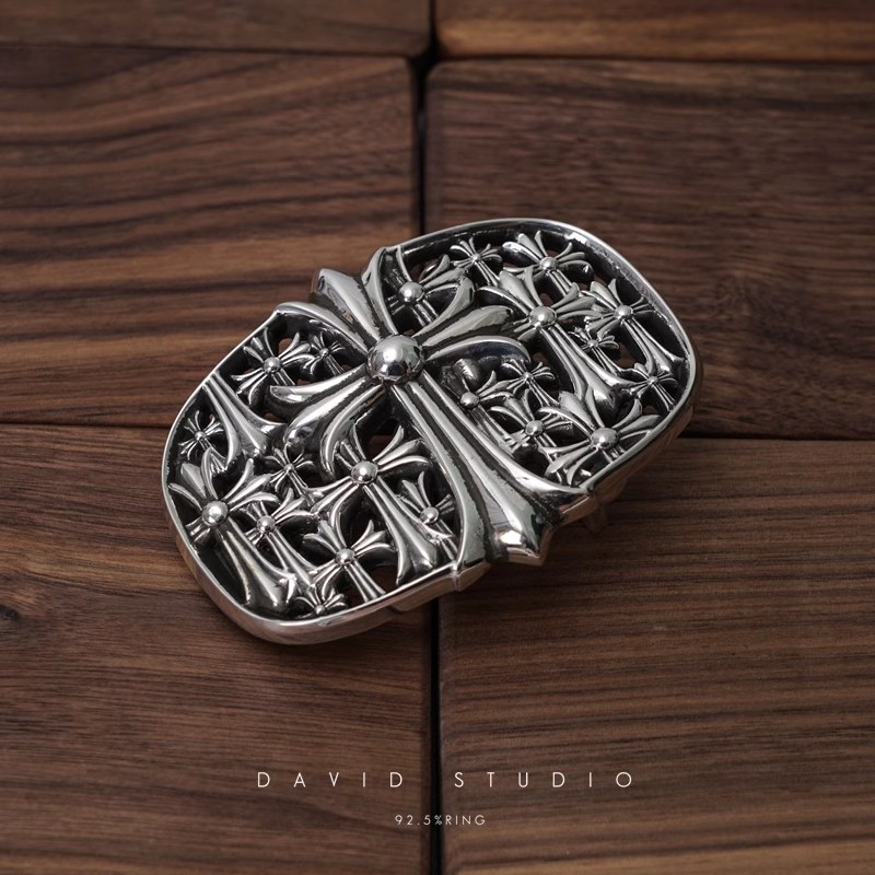 CEMETERY CROSS BUCKLE COWHIDE LEATHER BELT