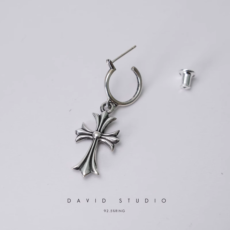 TINY CROSS HOOP EARRING