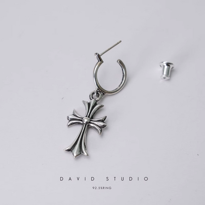 TINY CROSS HOOP EARRING