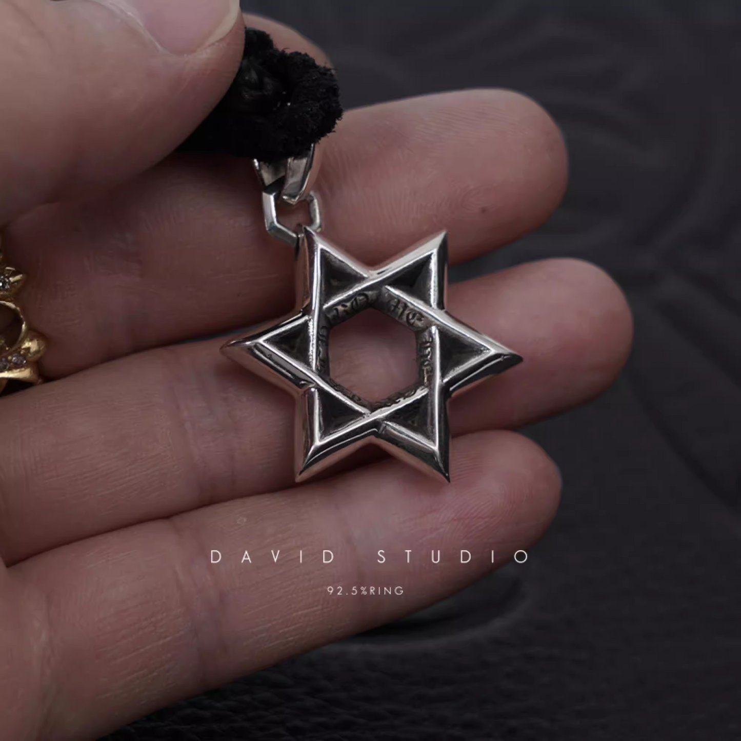 SMALL STAR OF DAVID PENDANT – LEATHER BRAID