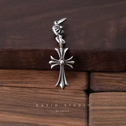 TINY CH CROSS WITH ONE SILVER BALL CHARM