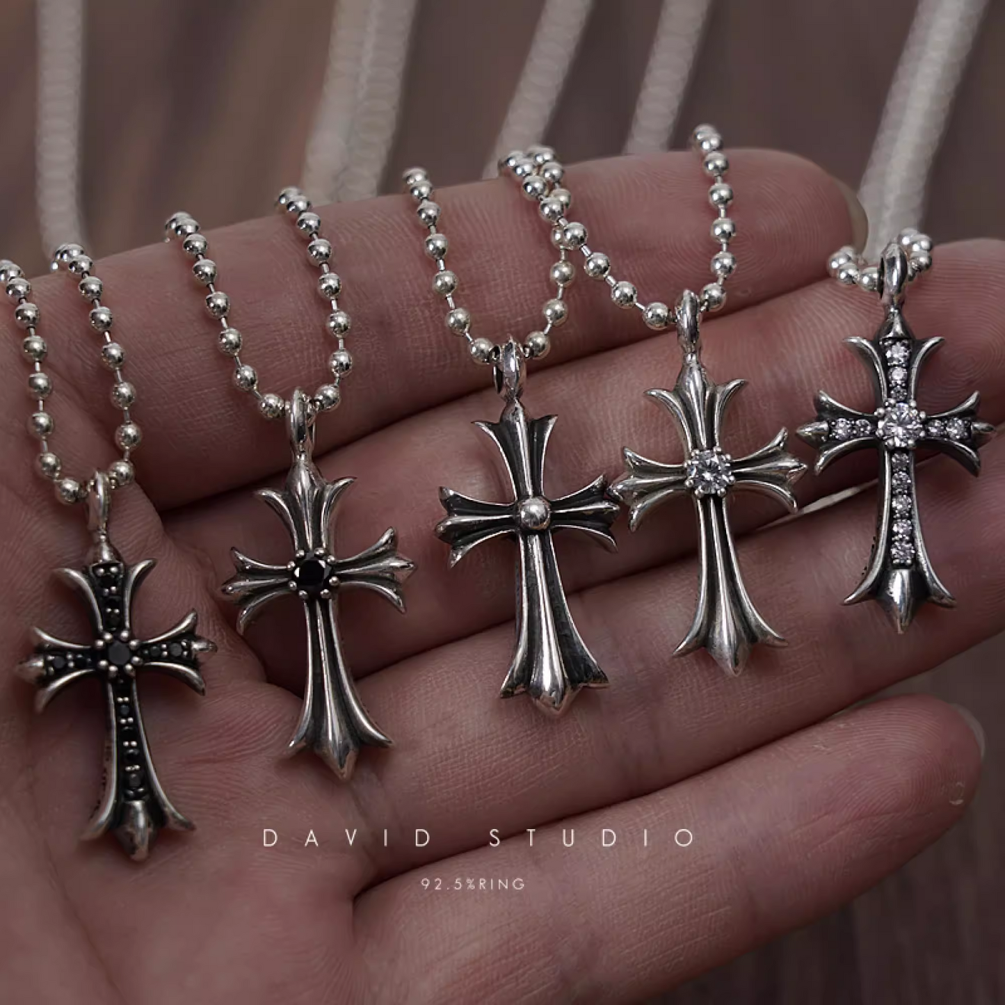 SMALL CROSS CHARM NECKLACE WITH DIAMONDS – BALL CHAIN