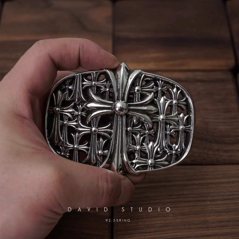 CEMETERY CROSS BUCKLE COWHIDE LEATHER BELT