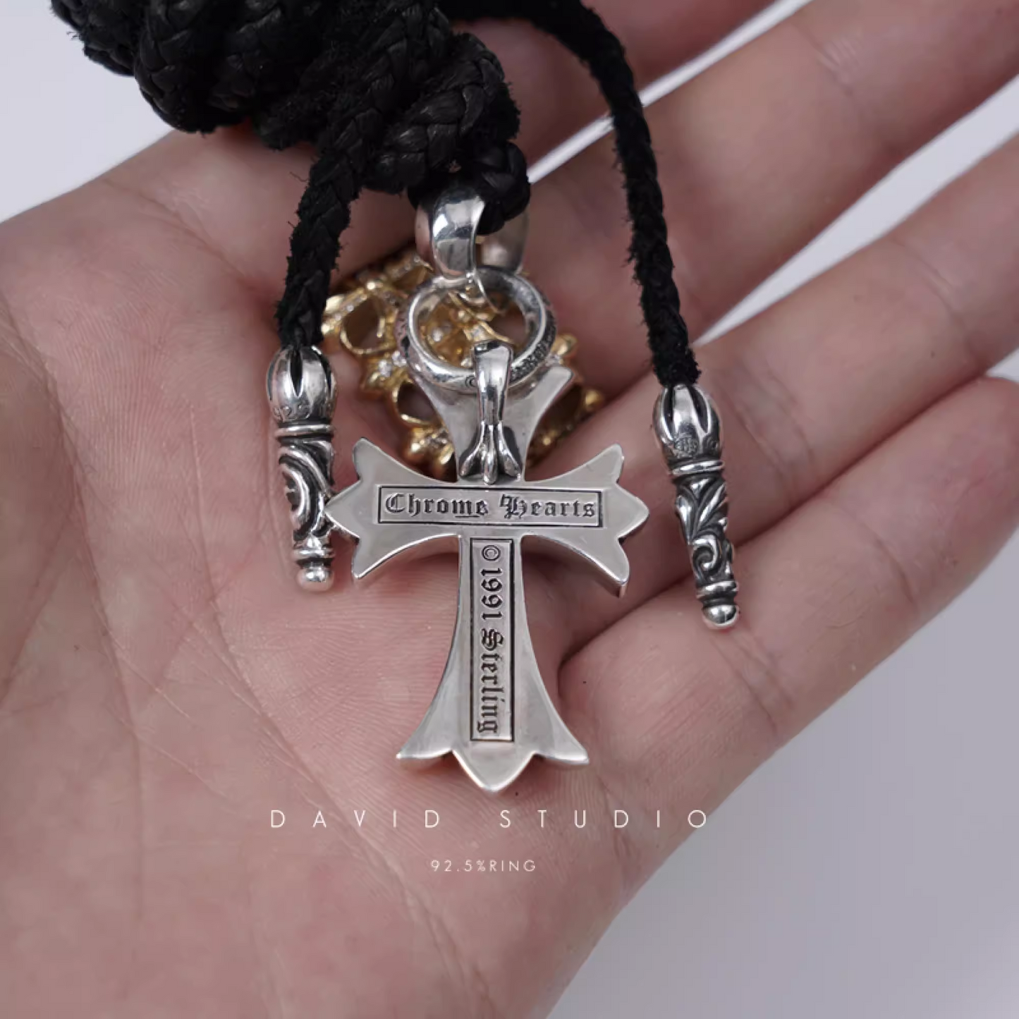 SMALL CROSS PENDANT WITH BAIL – LEATHER BRAID