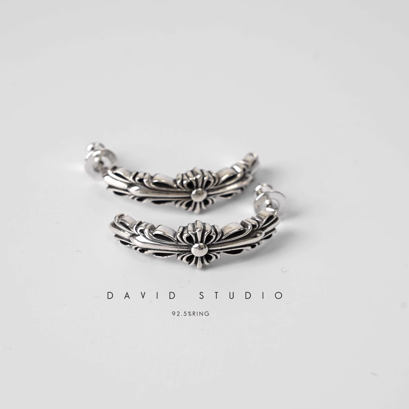 DOUBLE FLORAL CROSS HOOP EARRING