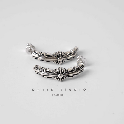 DOUBLE FLORAL CROSS HOOP EARRING