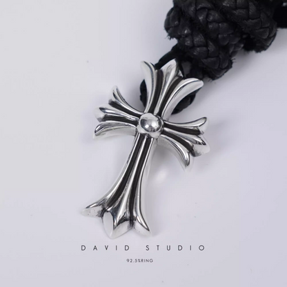 SMALL CROSS PENDANT – LEATHER BRAID