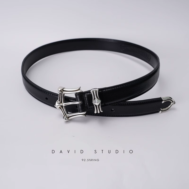 GEM BUCKLE COWHIDE LEATHER BELT