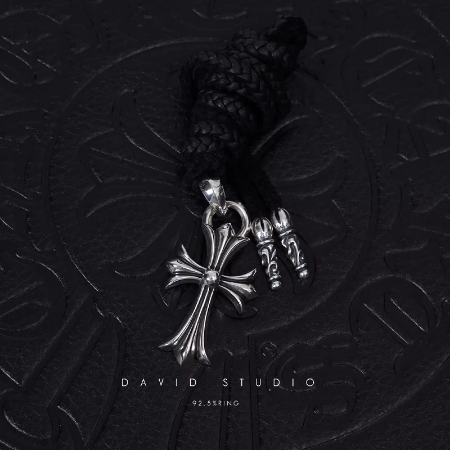 SMALL CROSS PENDANT WITH BAIL – LEATHER BRAID