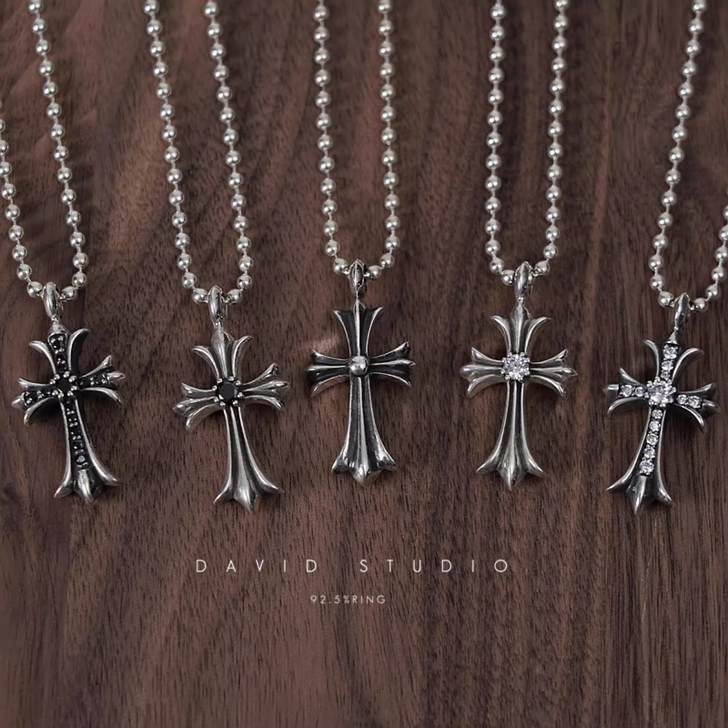 SMALL CROSS CHARM NECKLACE WITH DIAMONDS – BALL CHAIN