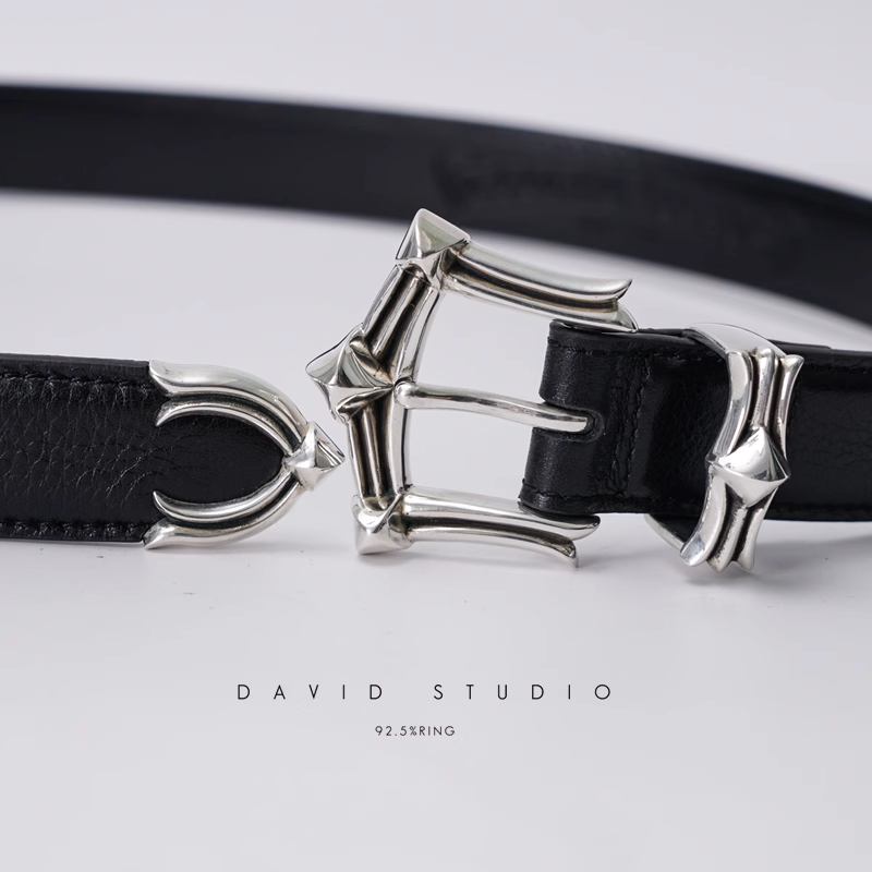 GEM BUCKLE COWHIDE LEATHER BELT