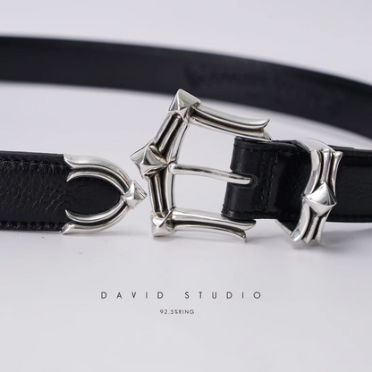 GEM BUCKLE COWHIDE LEATHER BELT