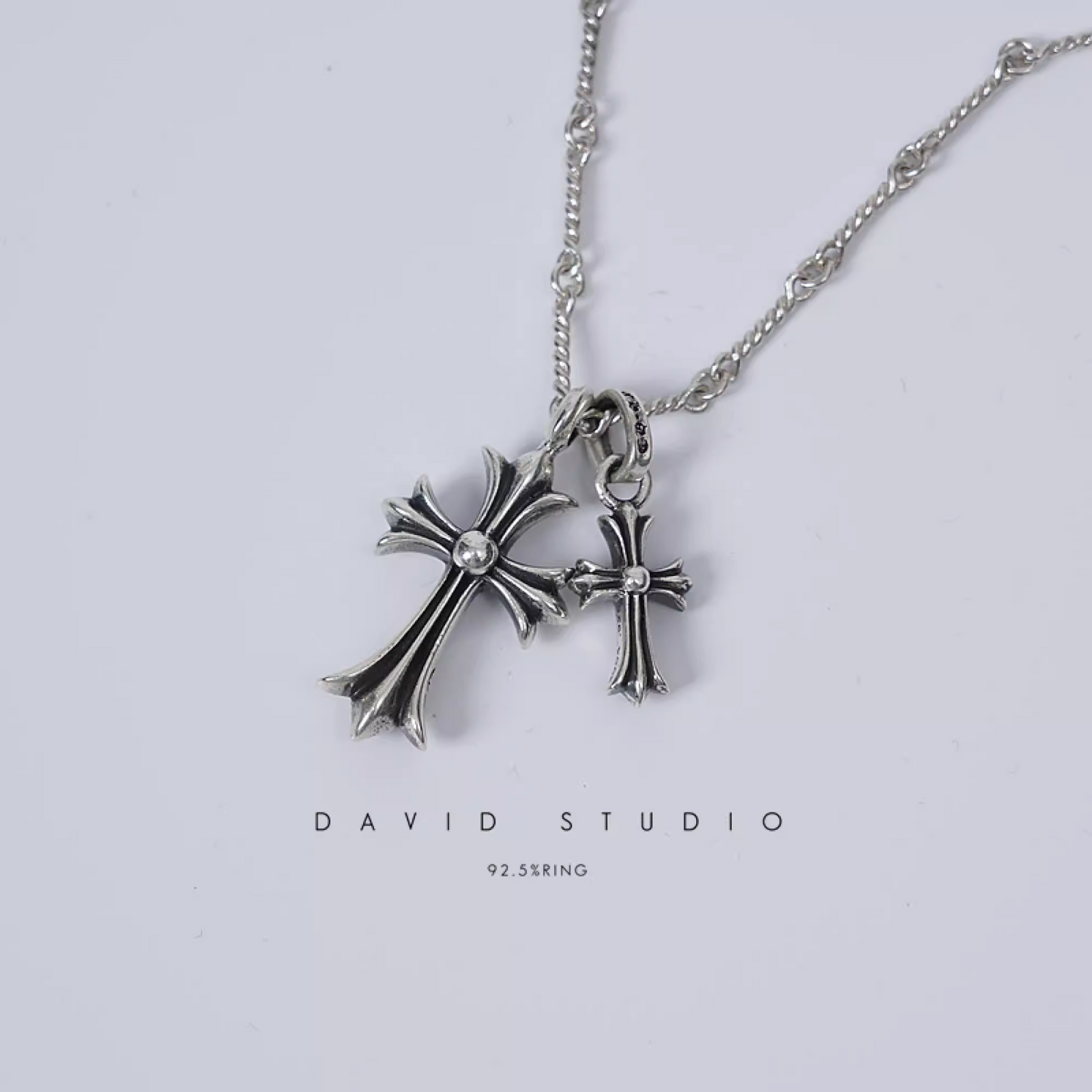 SMALL CROSS AND BABYFAT CHARM NECKLACE WITH DIAMONDS – TWIST CHAIN