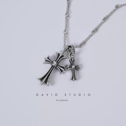 SMALL CROSS AND BABYFAT CHARM NECKLACE WITH DIAMONDS – TWIST CHAIN