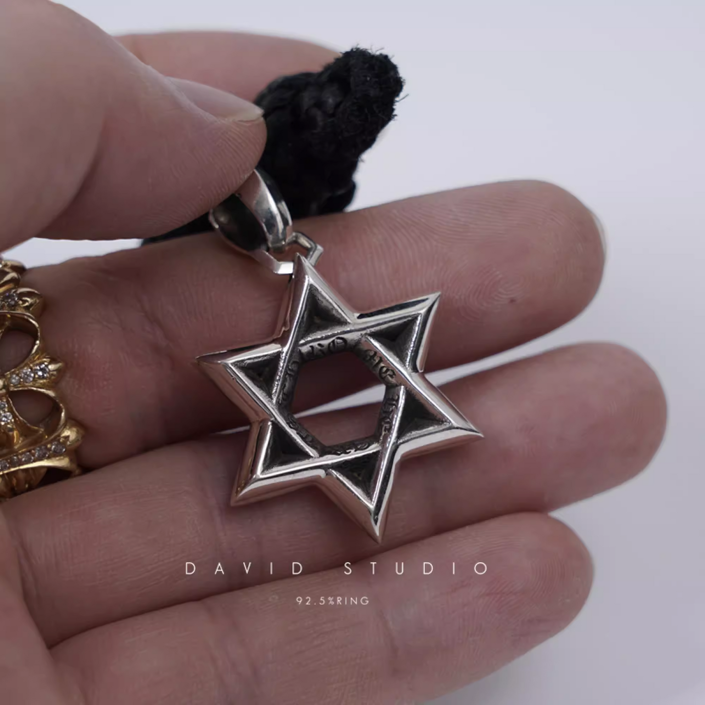 SMALL STAR OF DAVID PENDANT – LEATHER BRAID