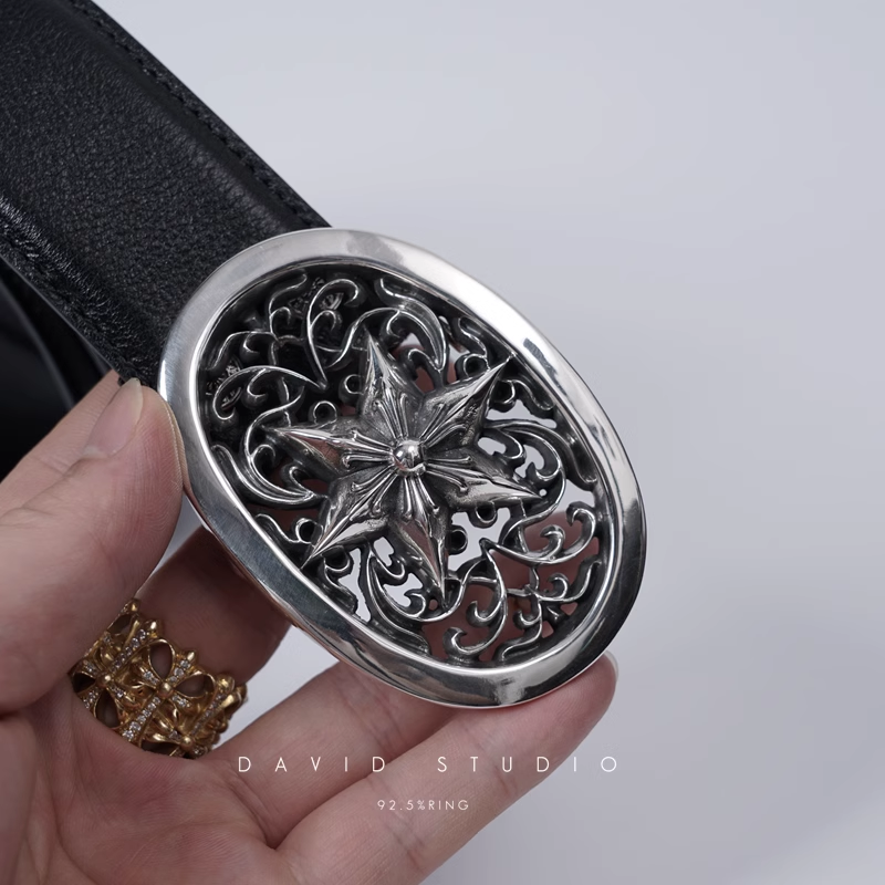 OVAL STAR BUCKLE COWHIDE LEATHER BELT