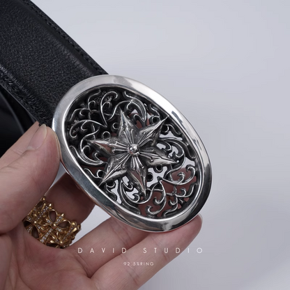 OVAL STAR BUCKLE COWHIDE LEATHER BELT
