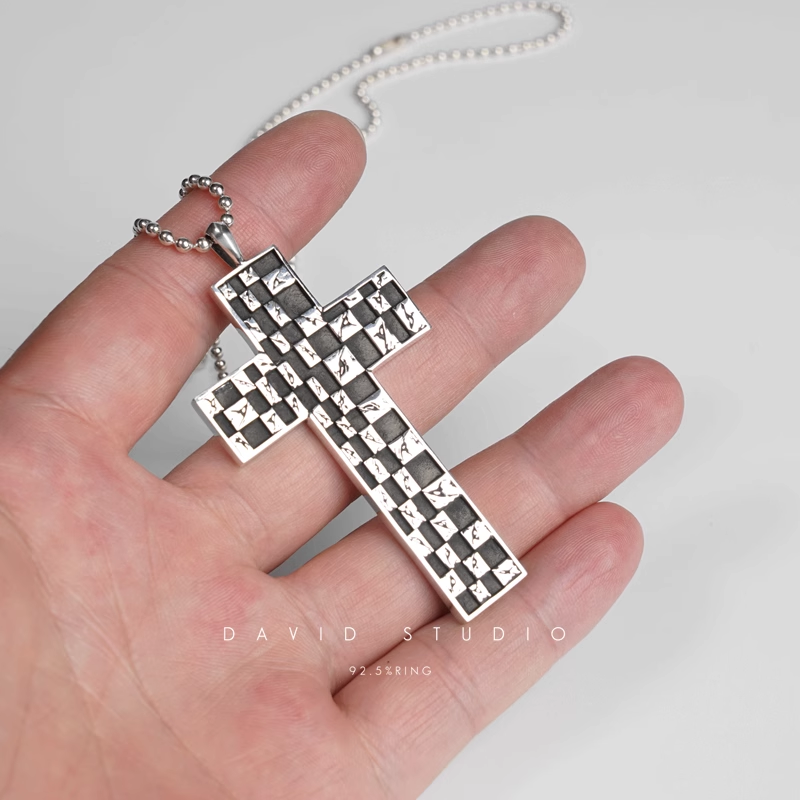 CHESSBOARD CROSS PENDANT – BALL CHAIN