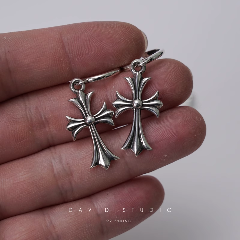 TINY CROSS HOOP EARRING