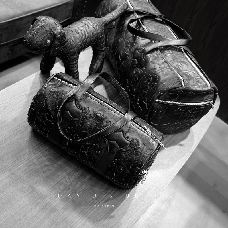 Chrome Hearts Crosshatched laser-cut patchwork single-shoulder duffle bag