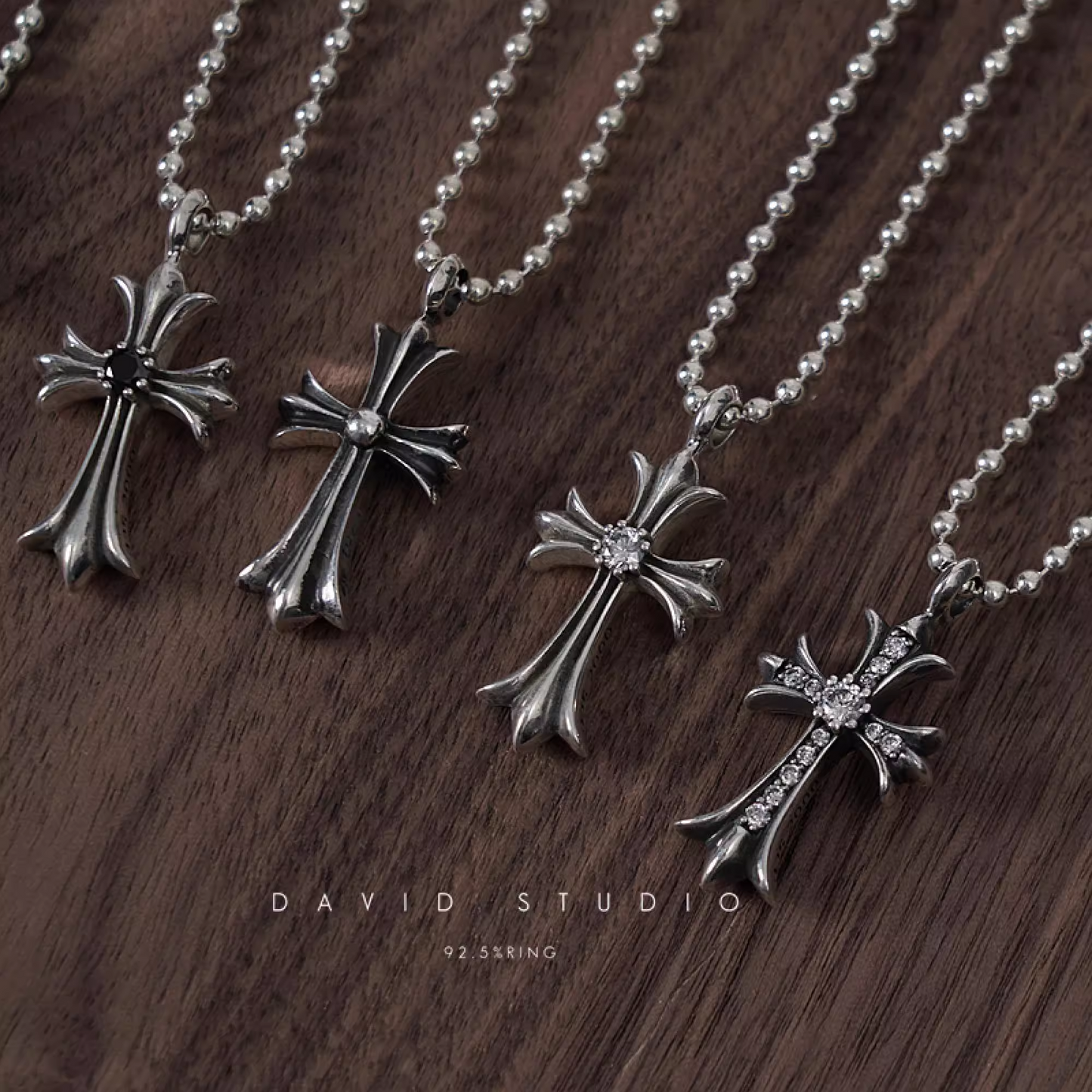 SMALL CROSS CHARM NECKLACE WITH DIAMONDS – BALL CHAIN